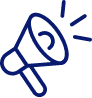 A blue and white cartoon megaphone avatar icon